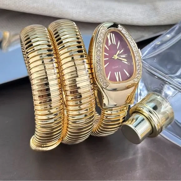 Serpenti Snake Wrap Elegant Gold Women's Watch with Burgundy Dial - Picture 5 of 5